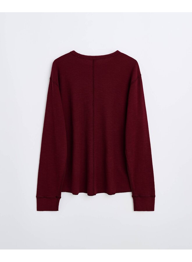 Waffle Tee Ls - Burgundy