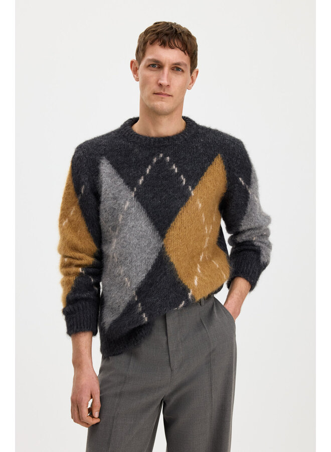 Alpaca Check Sweater - Grey Melange