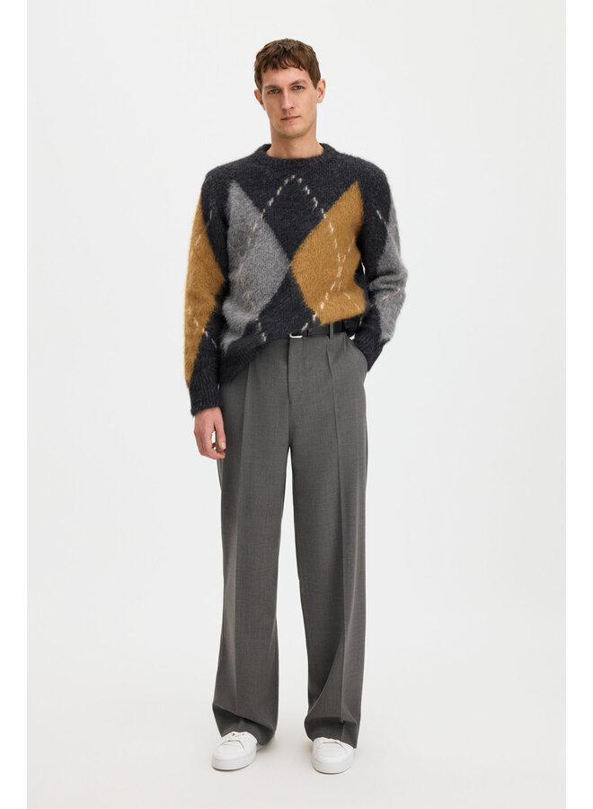 Alpaca Check Sweater - Grey Melange