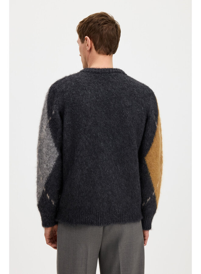 Alpaca Check Sweater - Grey Melange