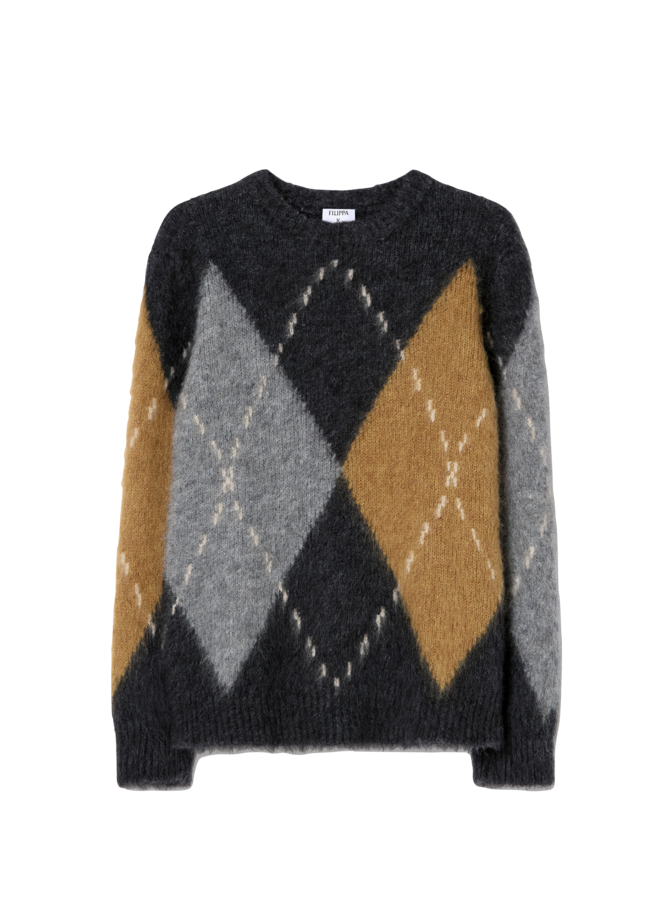 Alpaca Check Sweater - Grey Melange