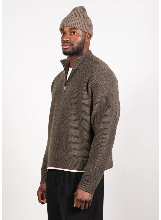 Merino Cashmere Half Zip - Dark Brown