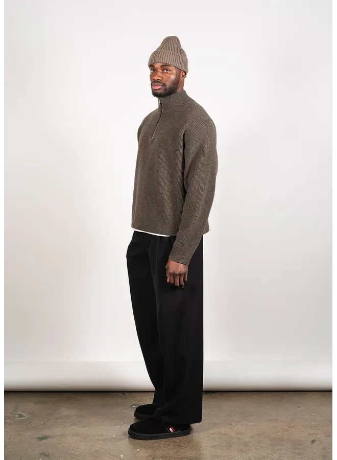 Merino Cashmere Half Zip - Dark Brown