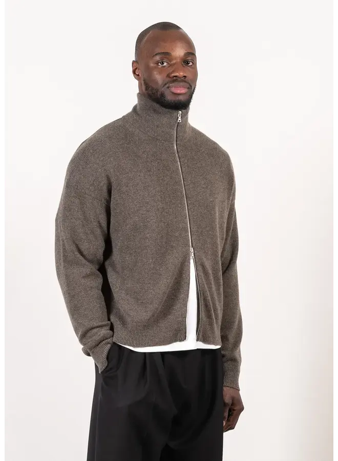 Full-Zip Merino Cashmere Sweater - Dark Brown