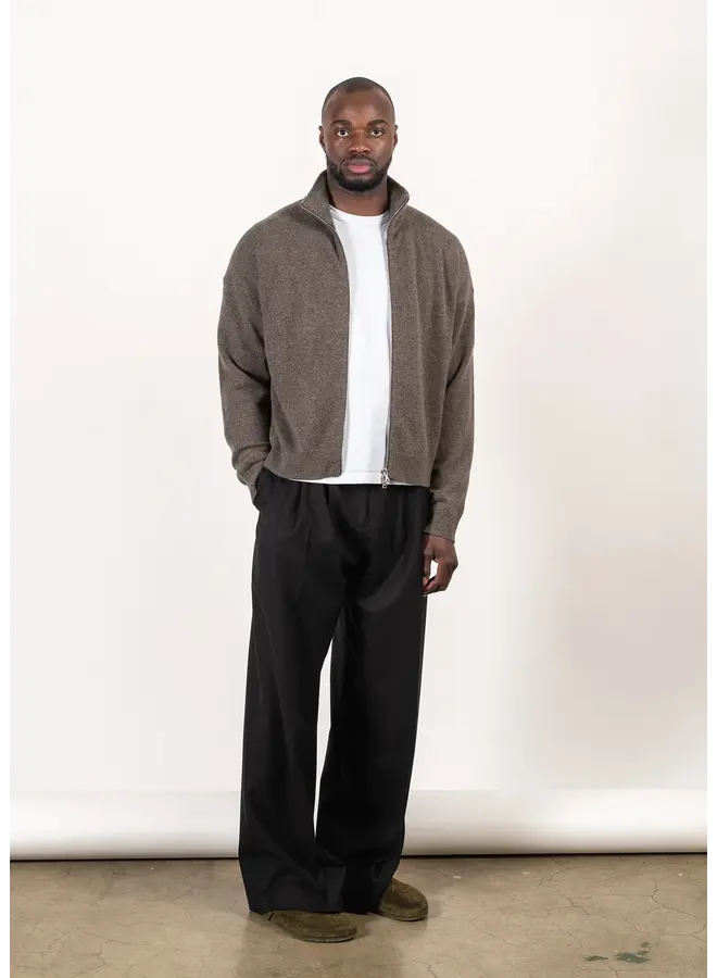 Full-Zip Merino Cashmere Sweater - Dark Brown