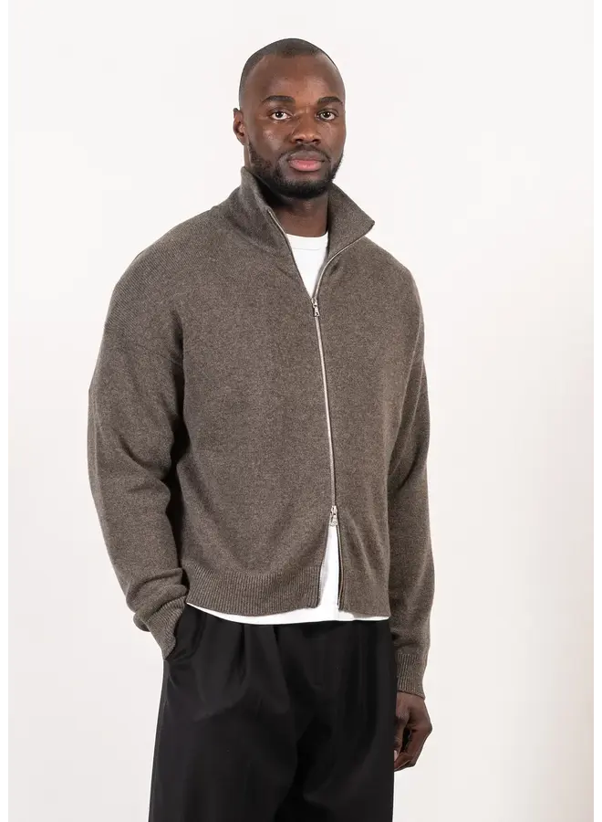 Full-Zip Merino Cashmere Sweater - Dark Brown
