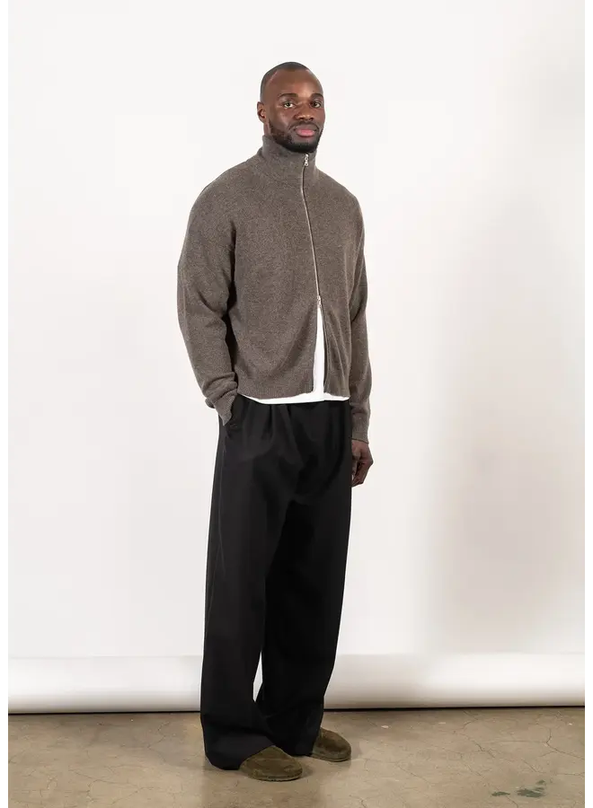 Full-Zip Merino Cashmere Sweater - Dark Brown