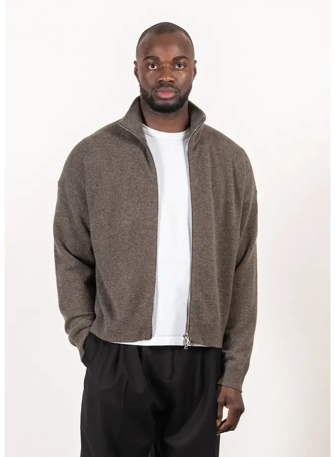 Full-Zip Merino Cashmere Sweater - Dark Brown