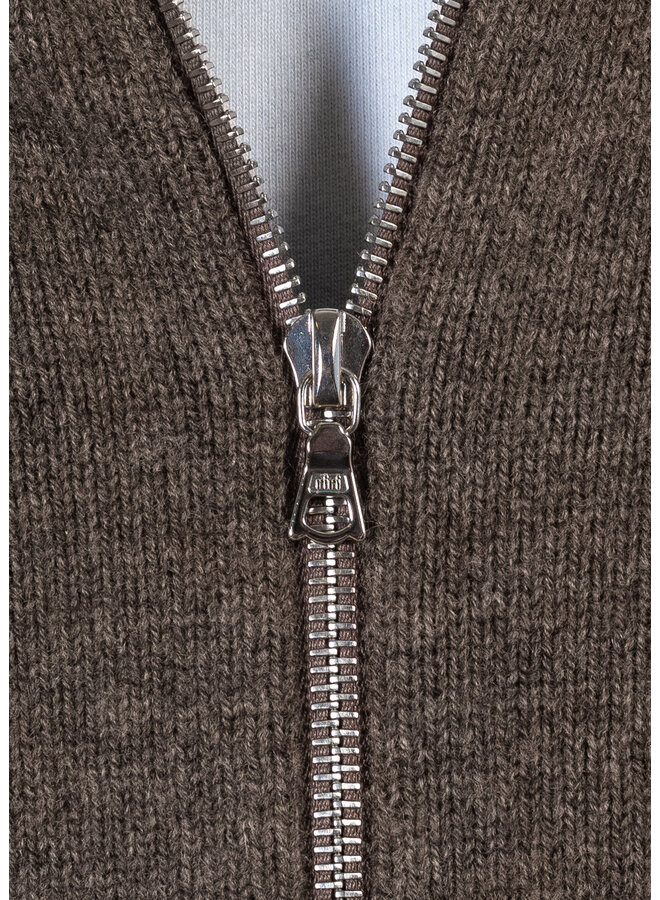 Full-Zip Merino Cashmere Sweater - Dark Brown