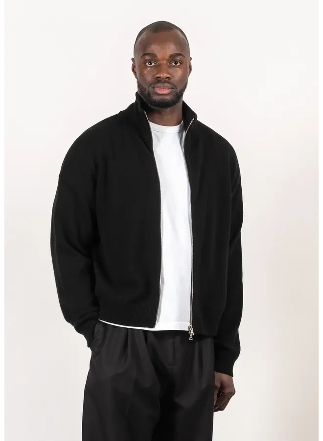 Full-Zip Merino Cashmere Sweater - Black
