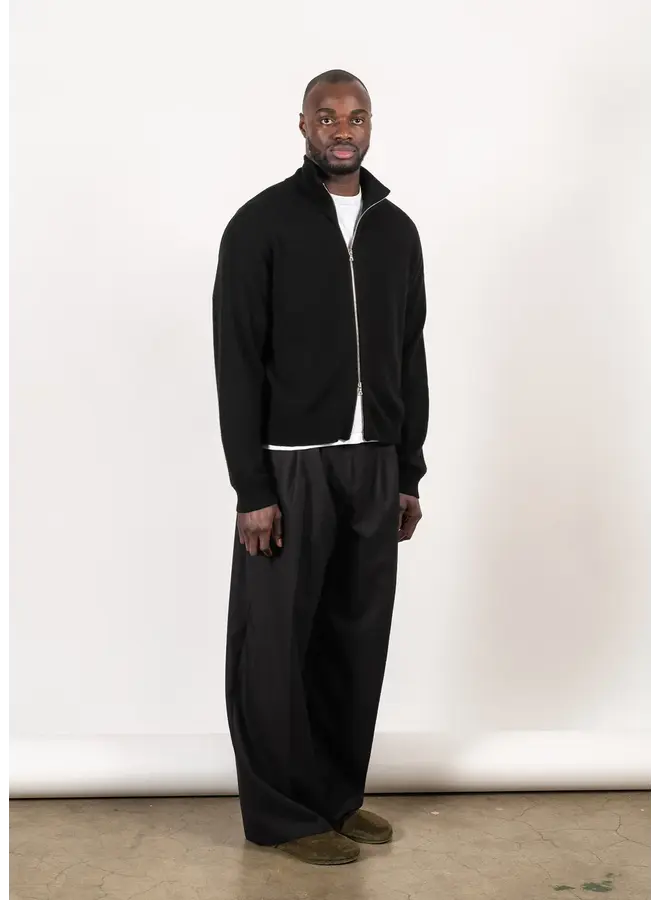 Full-Zip Merino Cashmere Sweater - Black