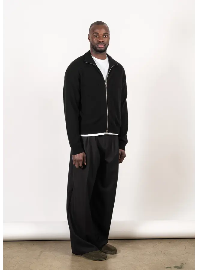 Full-Zip Merino Cashmere Sweater - Black