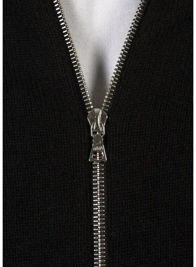 Full-Zip Merino Cashmere Sweater - Black