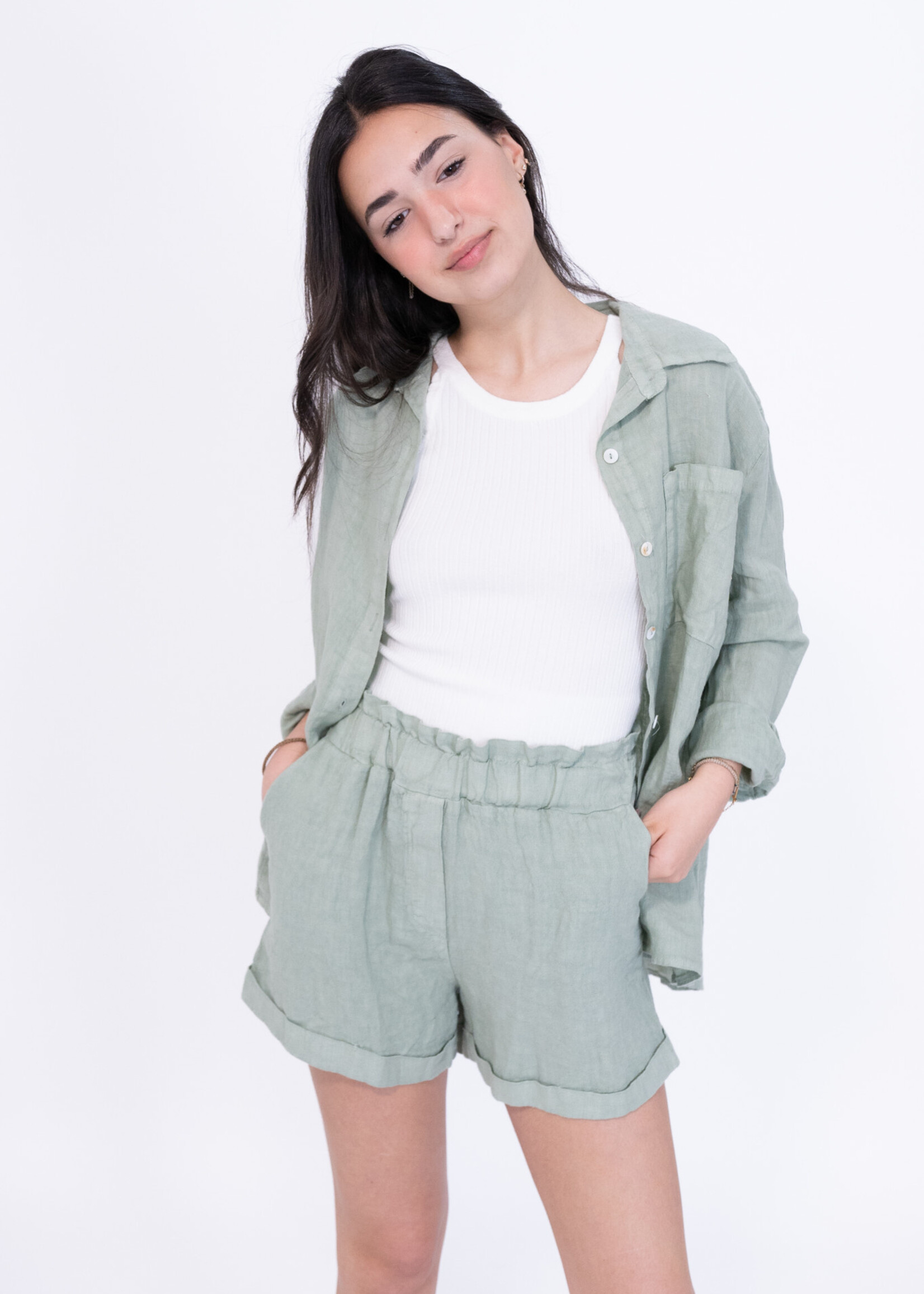 Short en lin Camilia - vert