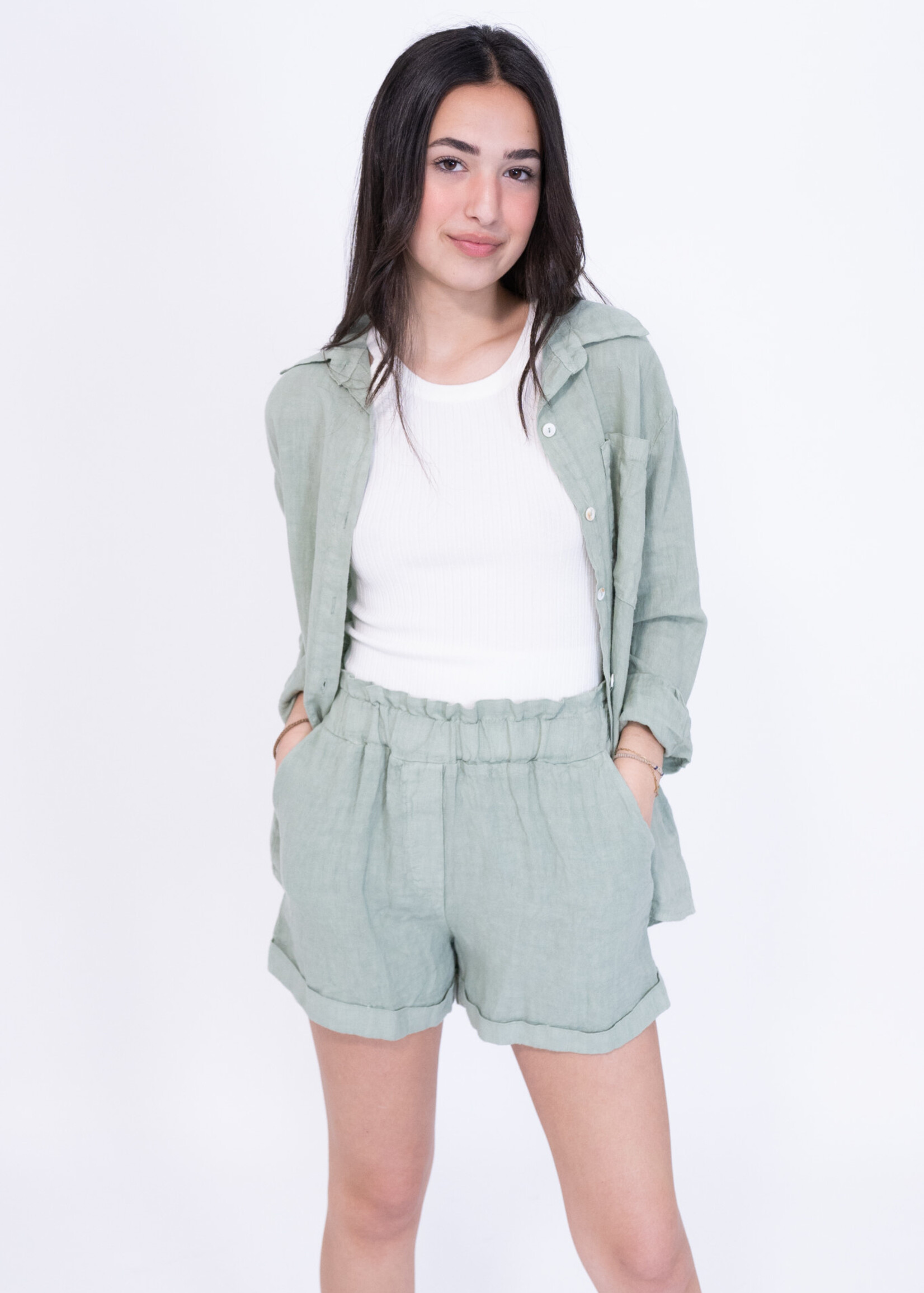 Short en lin Camilia - vert