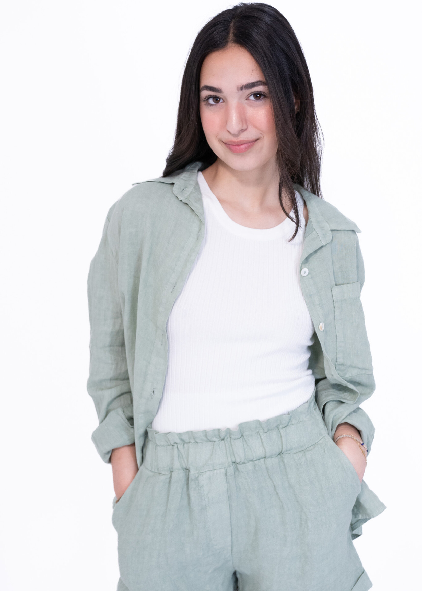 Short en lin Camilia - vert