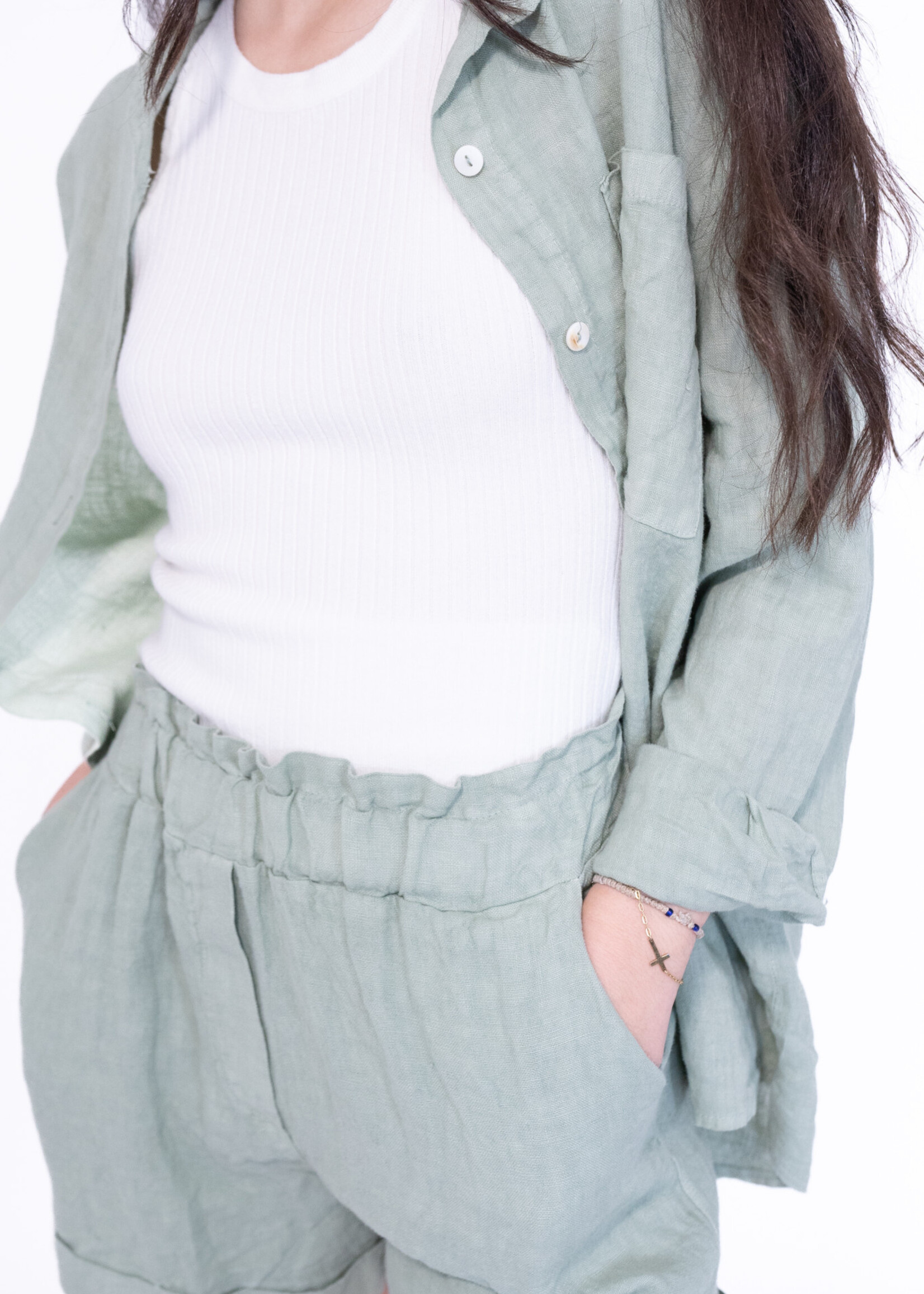 Short en lin Camilia - vert