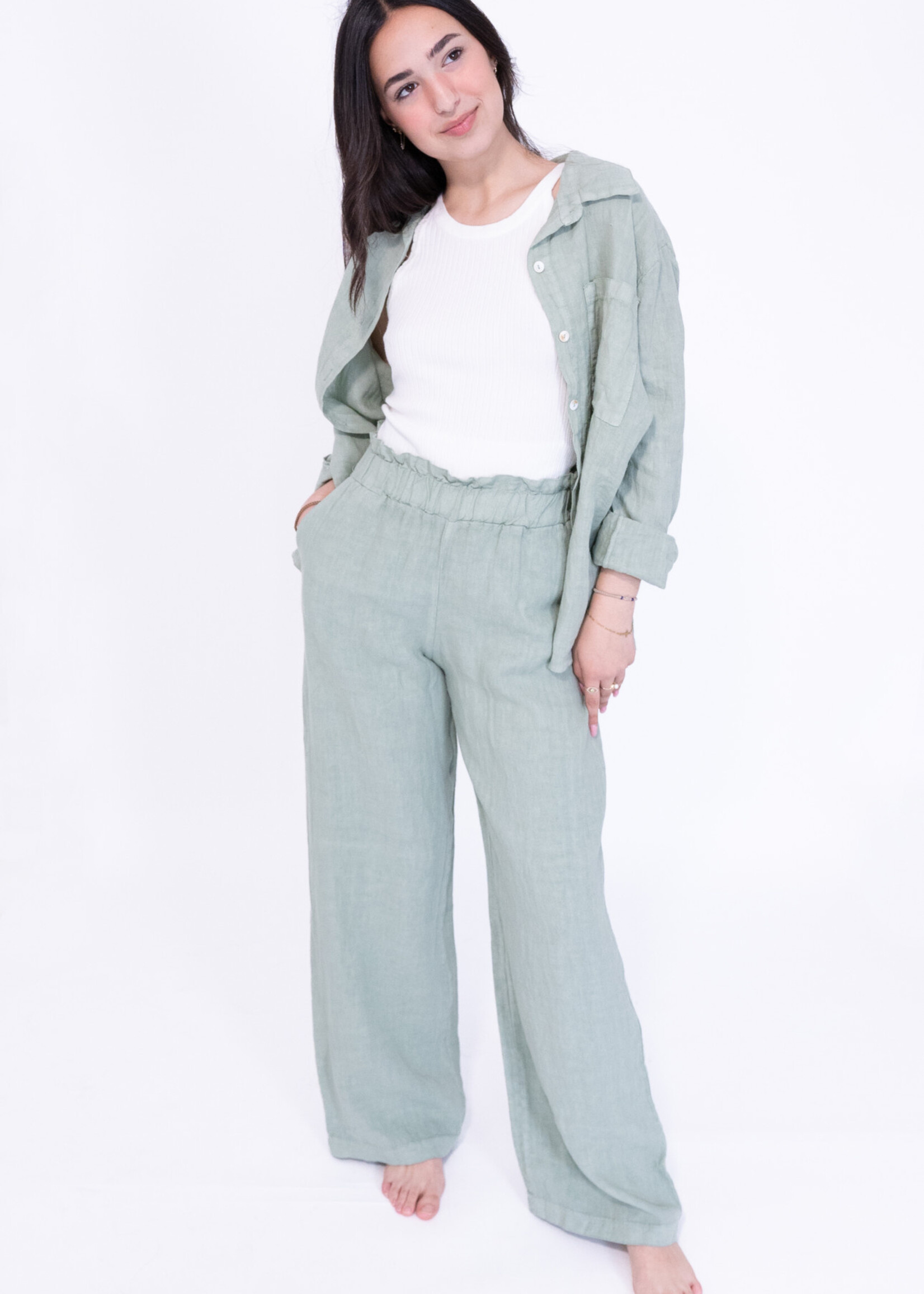 Pantalon en lin Camilia - vert
