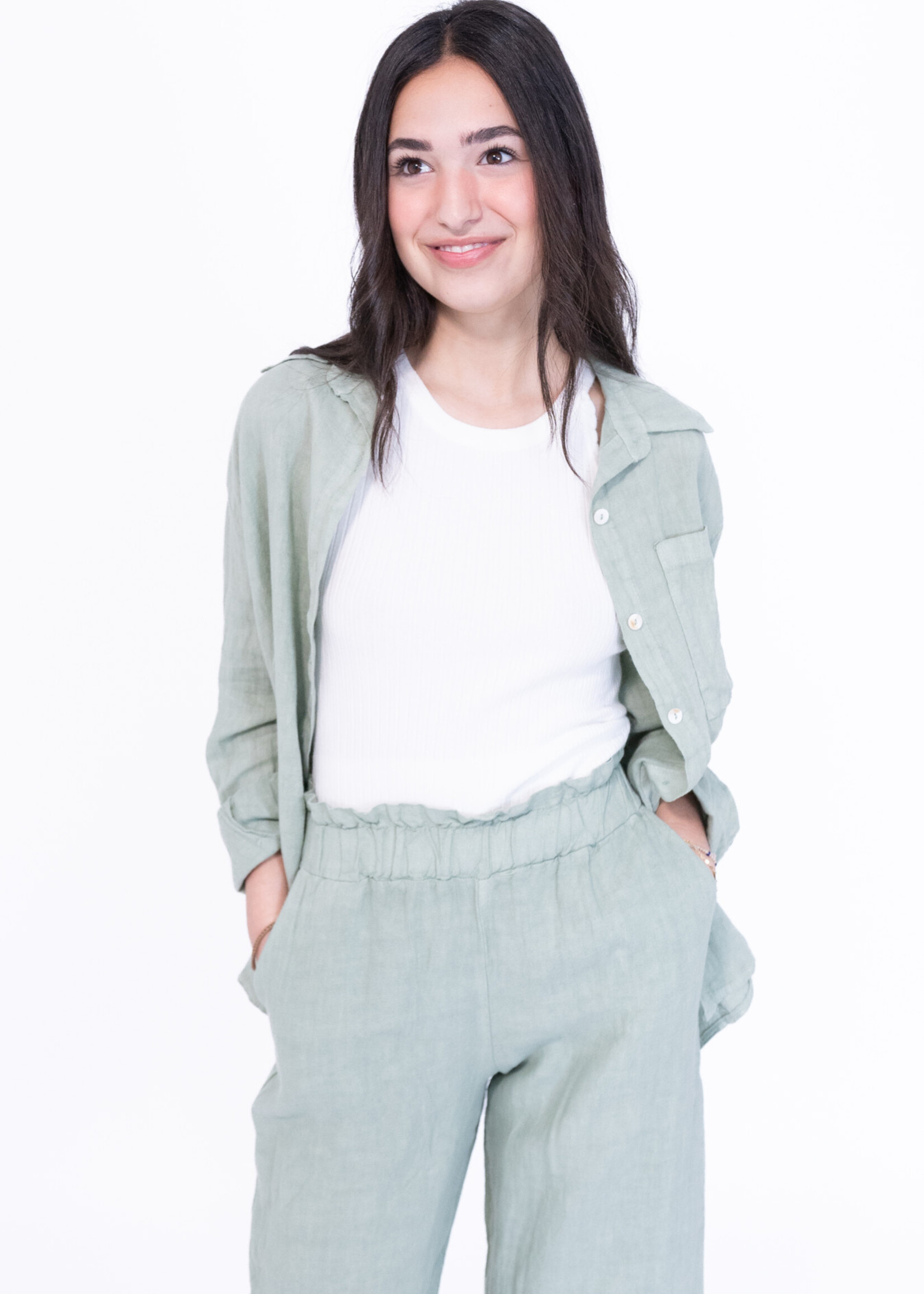 Pantalon en lin Camilia - vert