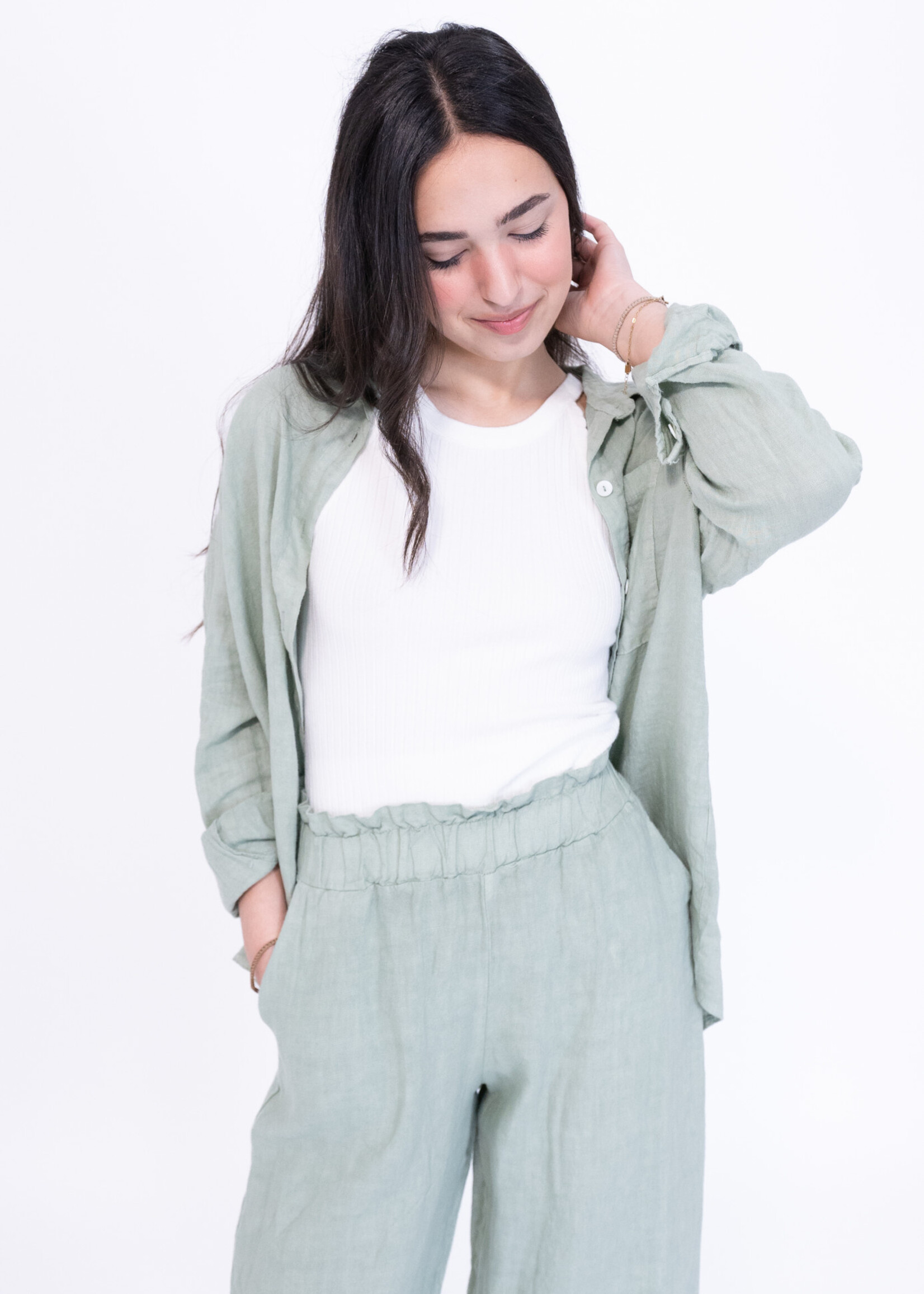 Pantalon en lin Camilia - vert