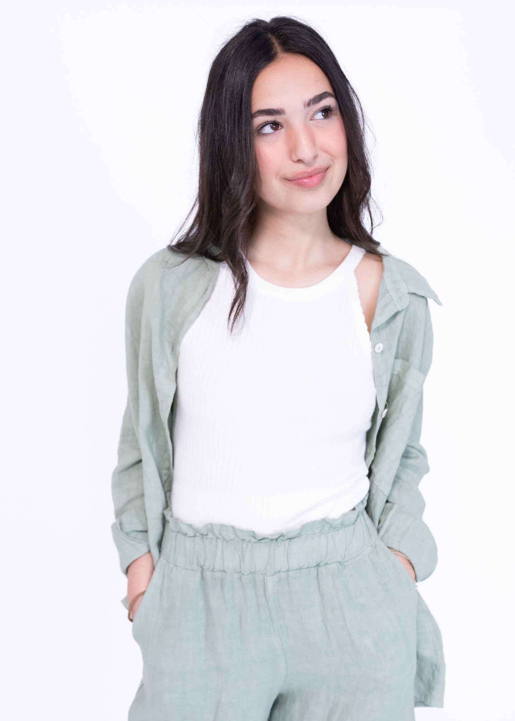 Pantalon en lin Camilia - vert