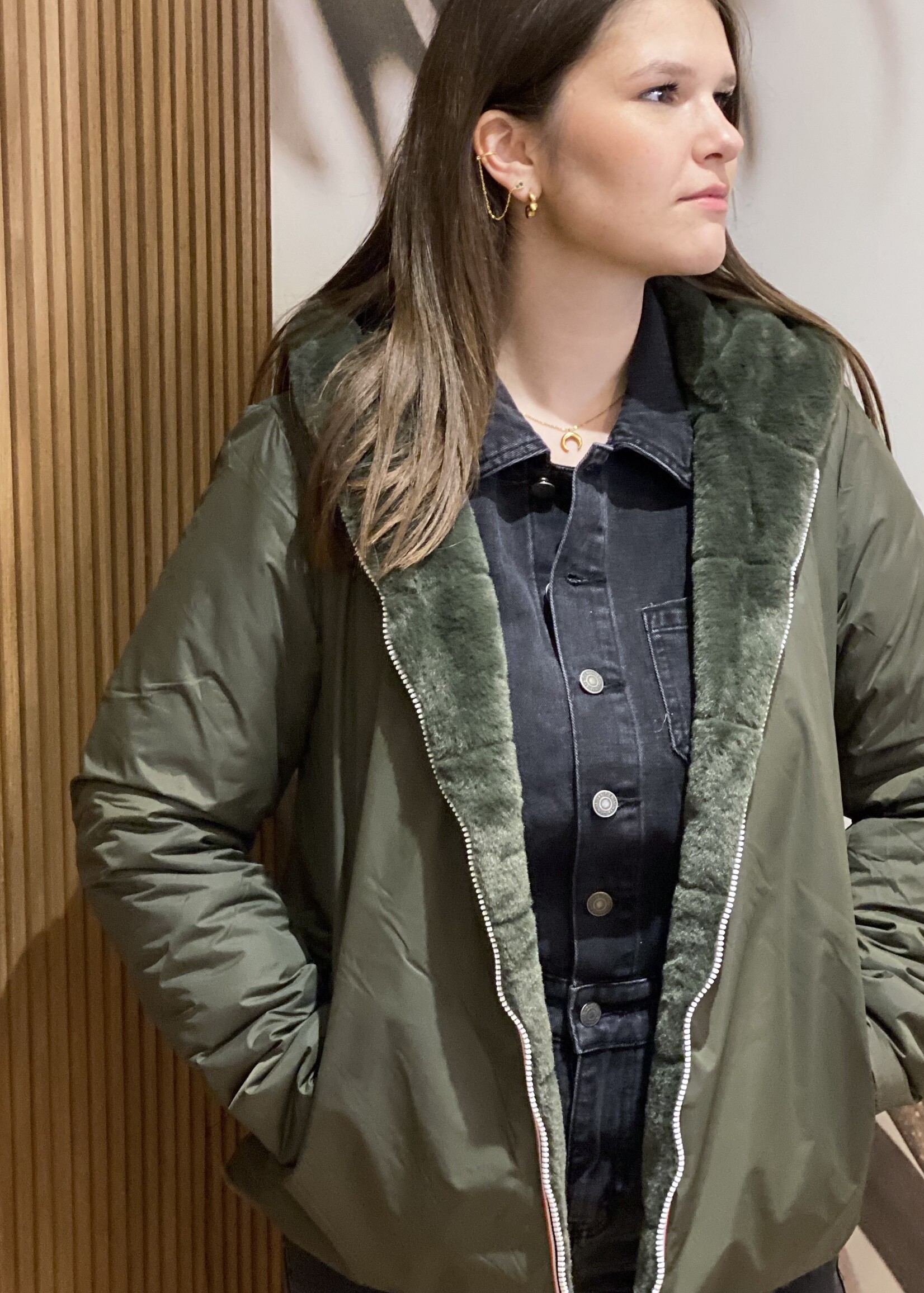 Parka Reversible Fourré court kaki