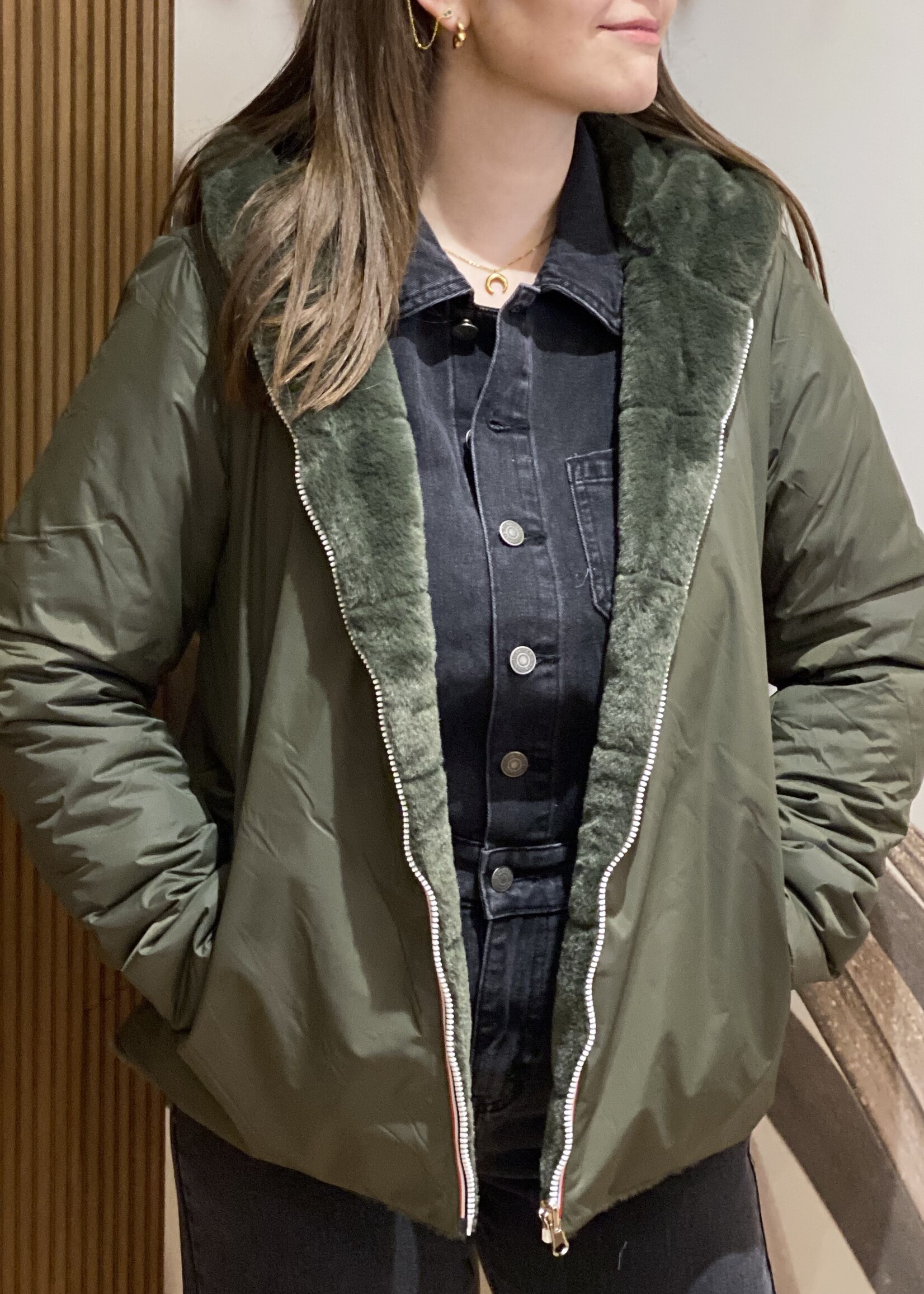 Parka Reversible Fourré court kaki