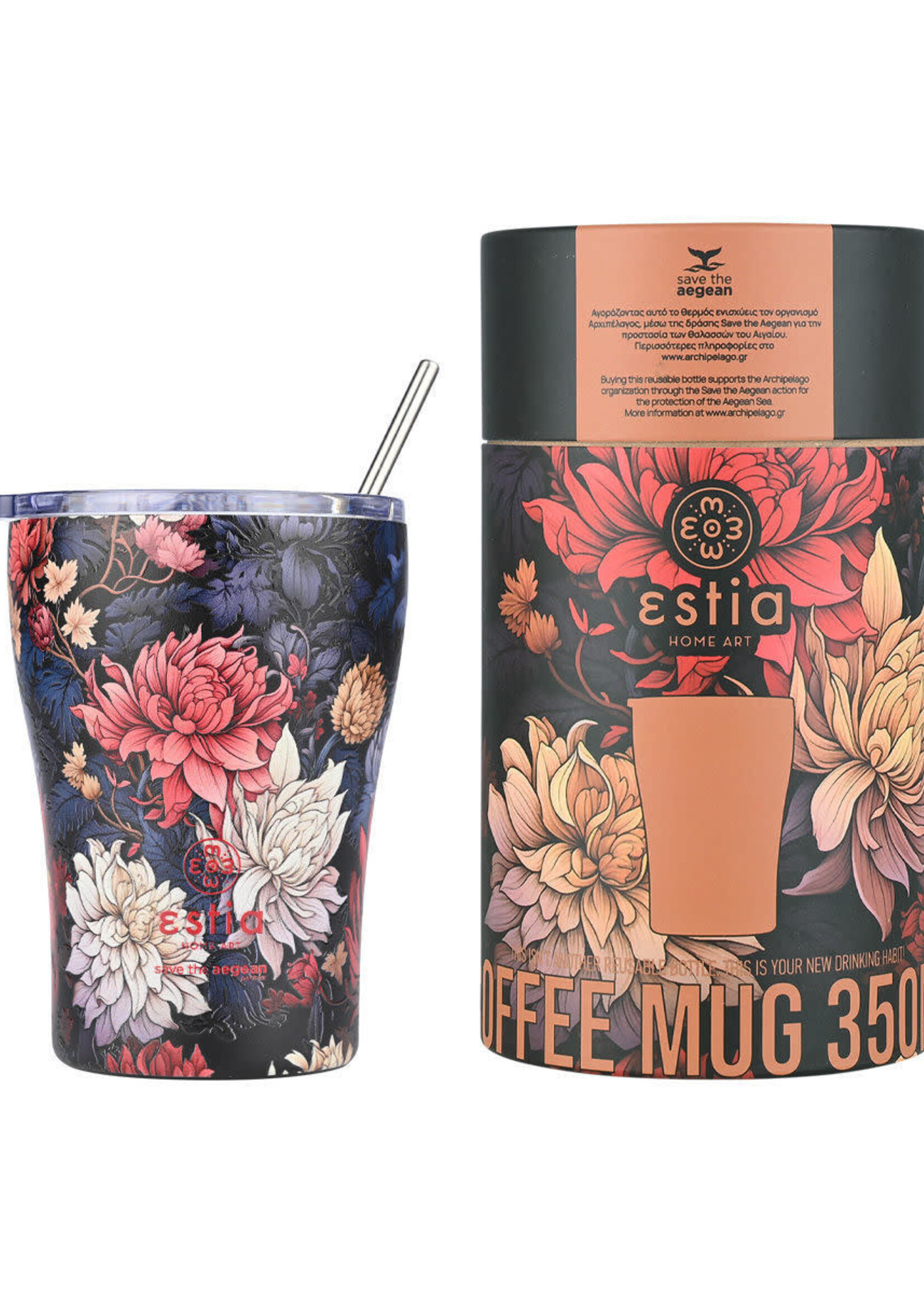 INSULATED COFFEE MUG SAVE THE AEGEAN 350ml MIDNIGHT BLOSSOM - 22945