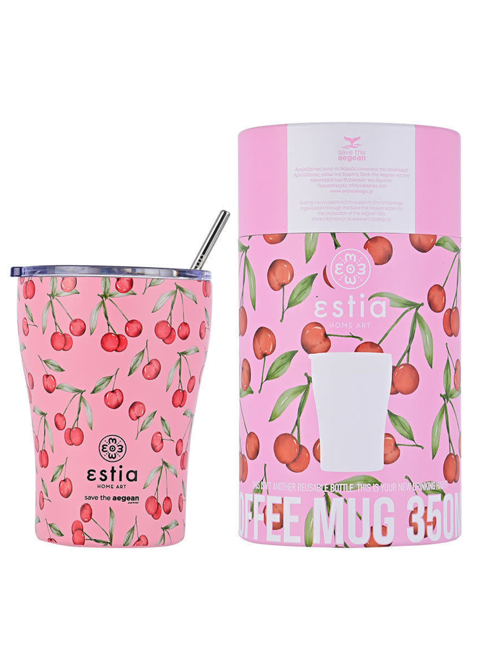 INSULATED COFFEE MUG SAVE THE AEGEAN 350ml CHERRY ROSE - 16876