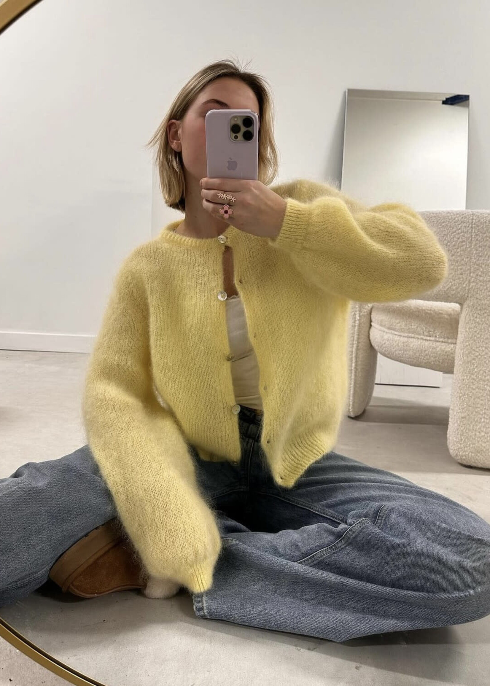 Gilet Mohair - col rond TU Jaune clair