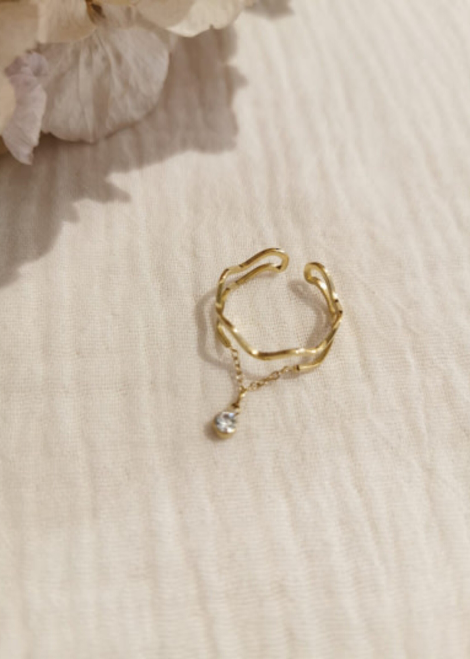 Bague double rang strass/dorée