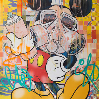 Dillon Boy Original Mickey Mouse vs Banksy Spray Paint Graffiti Head