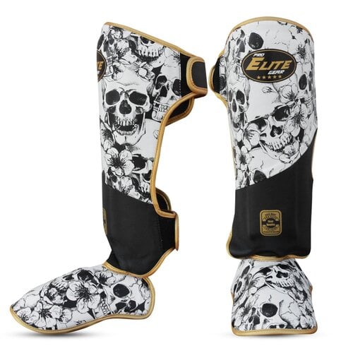 Elite Fightgear Thai Kicker Scheenbeschermers Skull Wit