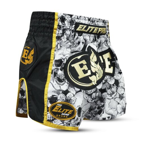 Elite Fightgear Elite Pro Thaiboksbroek Skull Wit