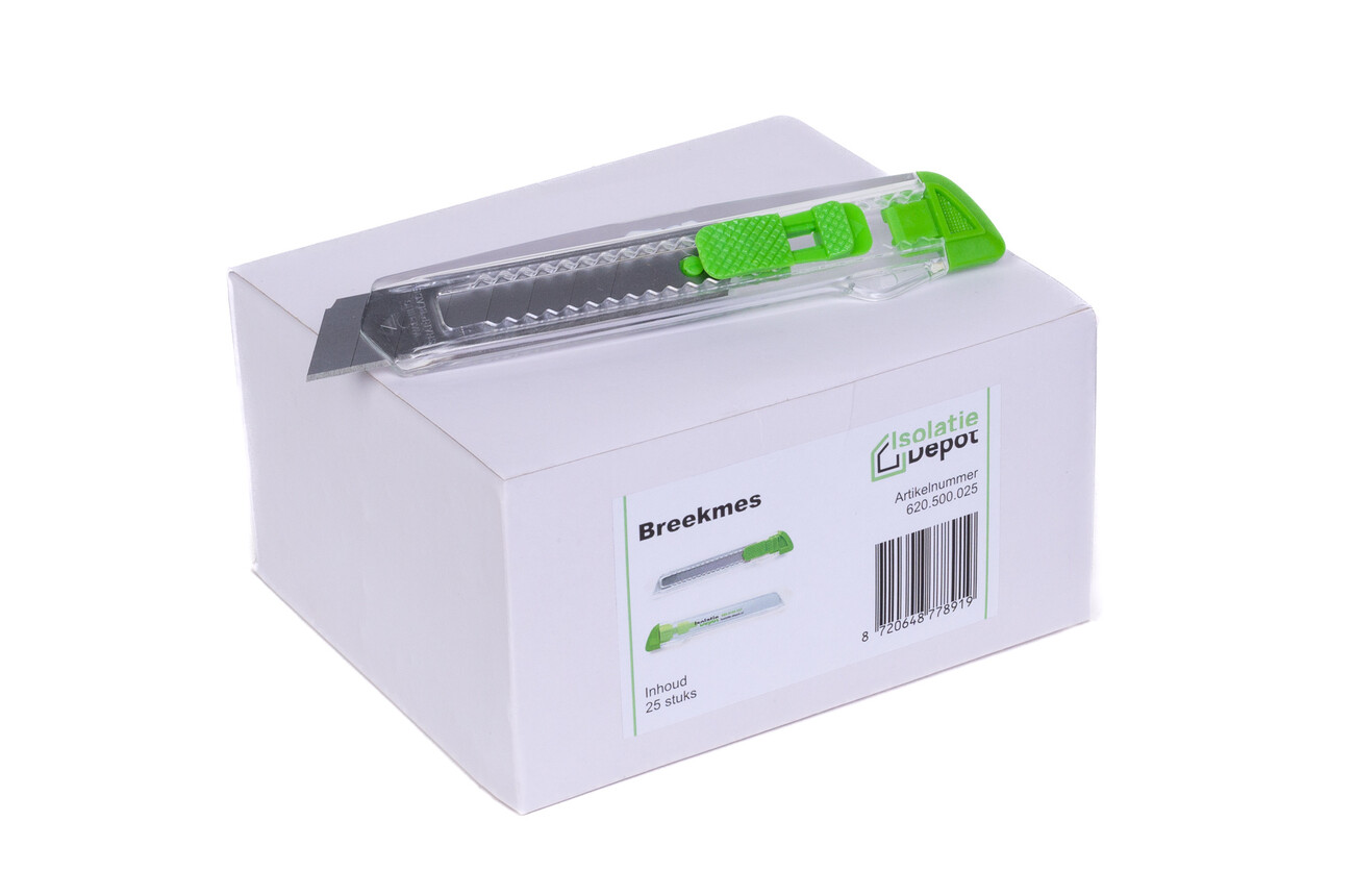 Kunststof afbreekmes 18 mm groen Isolatie Depot Kunststof afbreekmes 18 mm groen