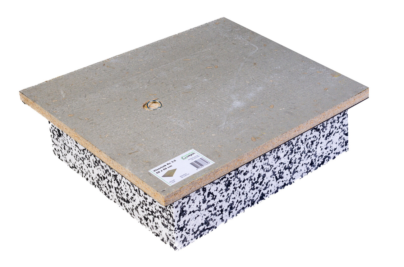 Vloerluik 50 x 60 cm, dikte 22 mm met 140 mm EPS Rc 3,5 Isolatie Depot Vloerluik 50 x 60 cm, dikte 22 mm met 140 mm EPS Rc 3,5