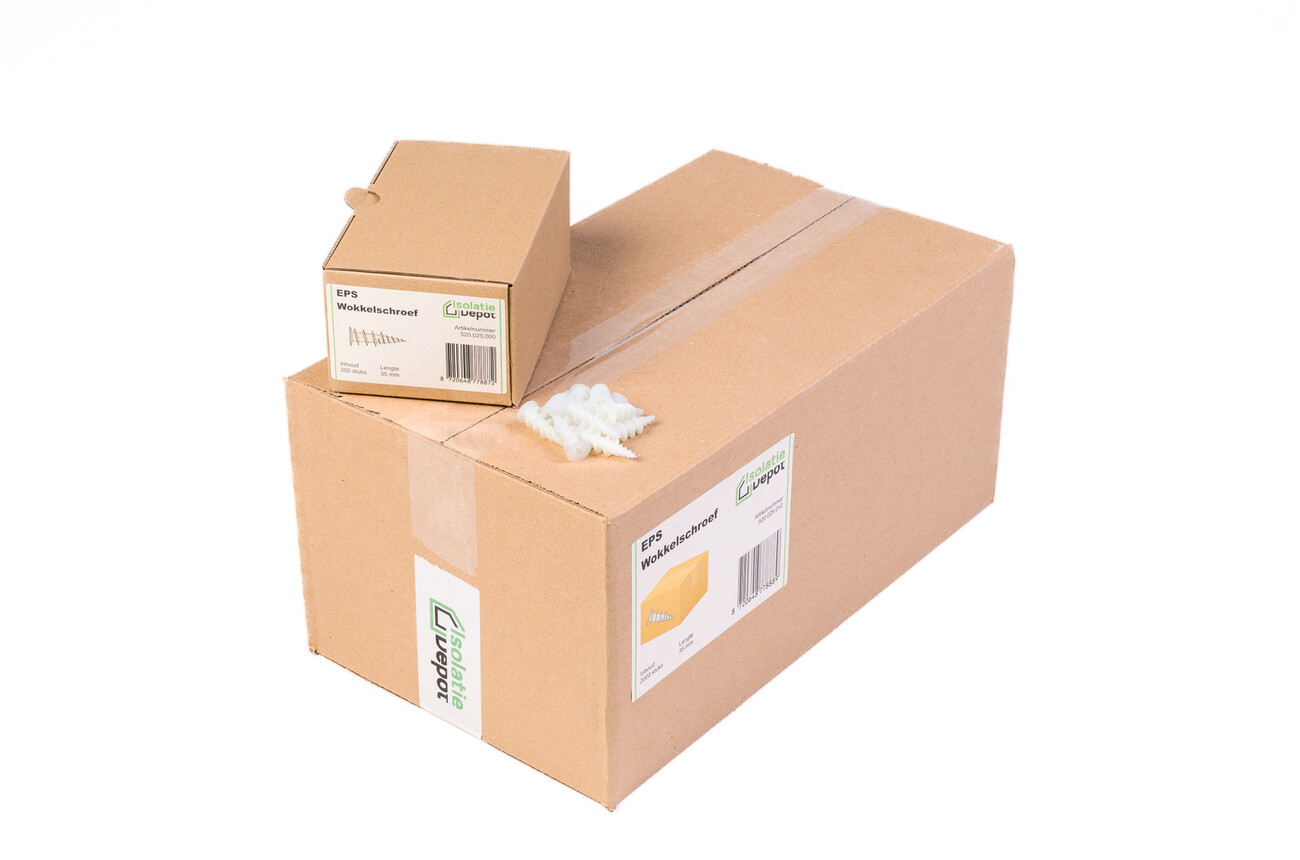 EPS wokkelschroef doos 200 stuks Isolatie Depot EPS wokkelschroef doos 200 stuks