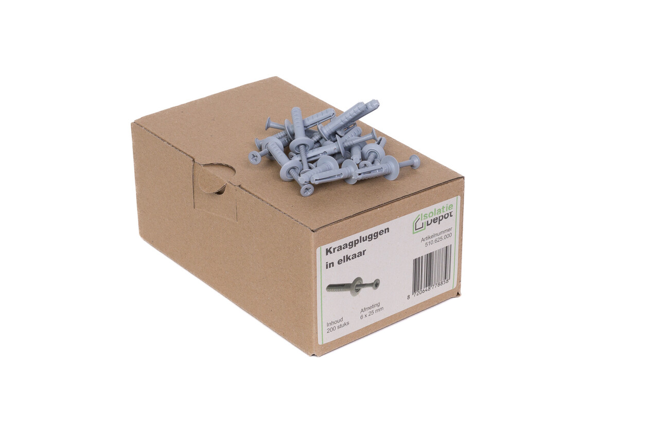 Kraagpluggen 6 x 25mm in elkaar doos 200 stuks Isolatie Depot Kraagpluggen 6 x 25mm in elkaar doos 200 stuks