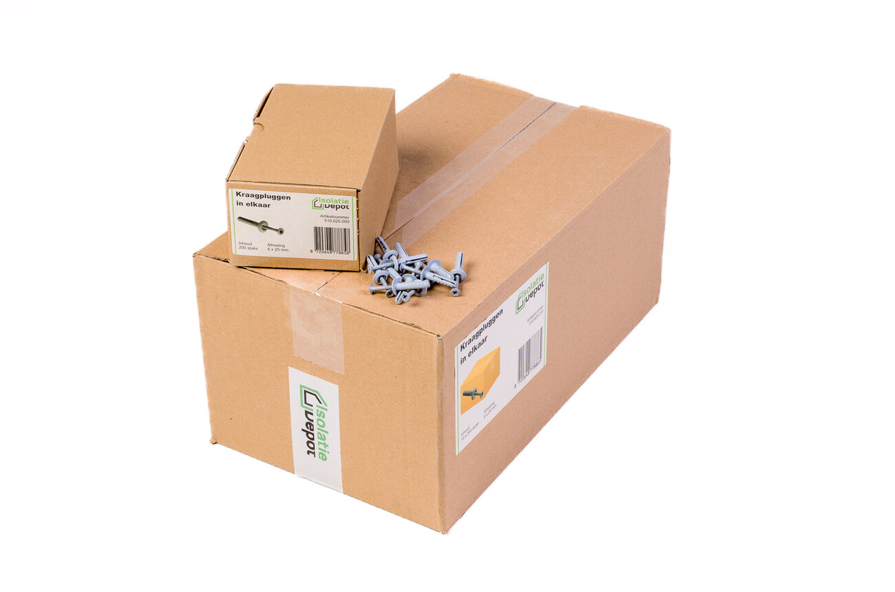 Kraagpluggen 6 x 25mm in elkaar doos 200 stuks Isolatie Depot Kraagpluggen 6 x 25mm in elkaar doos 200 stuks