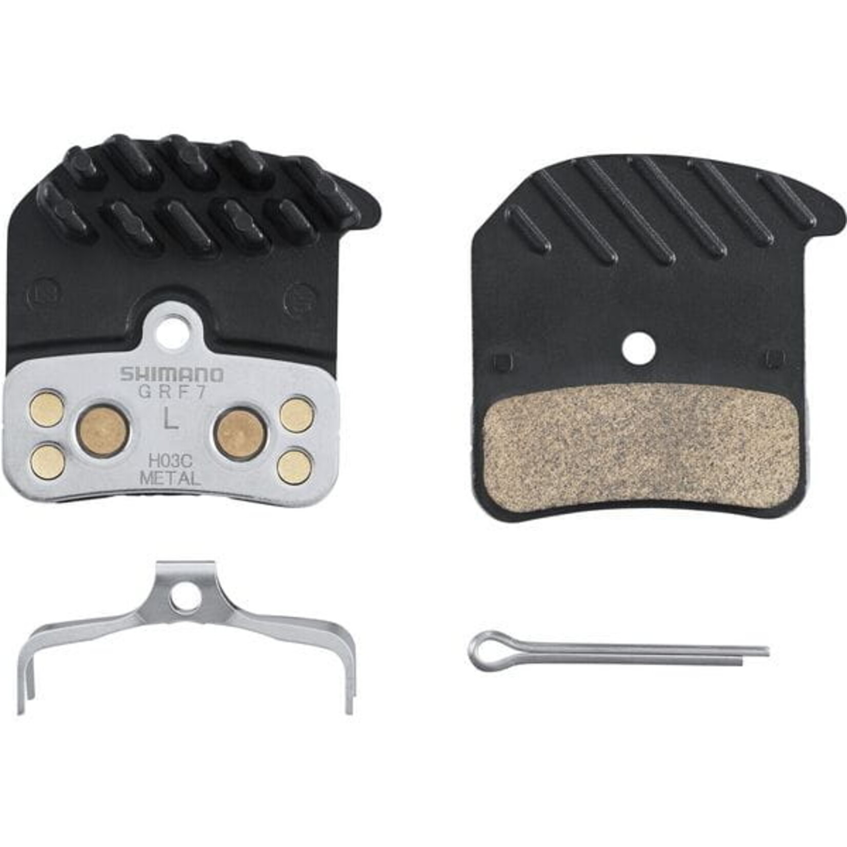 Shimano H03C-MF disc pads and spring, metal sintered, alloy/stainless back, cooling fins