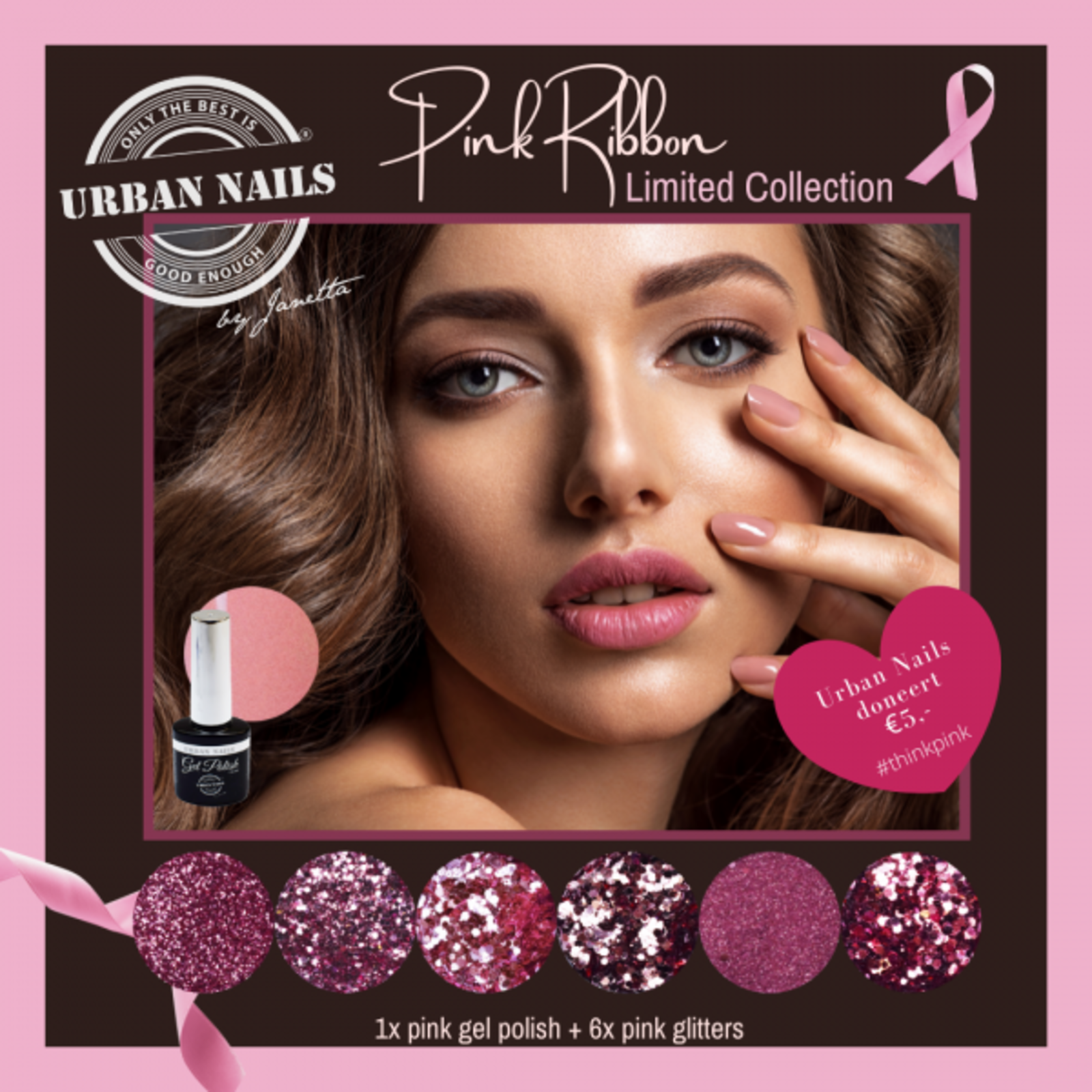 Urban nails pink ribbon glitter collection + gelpolish