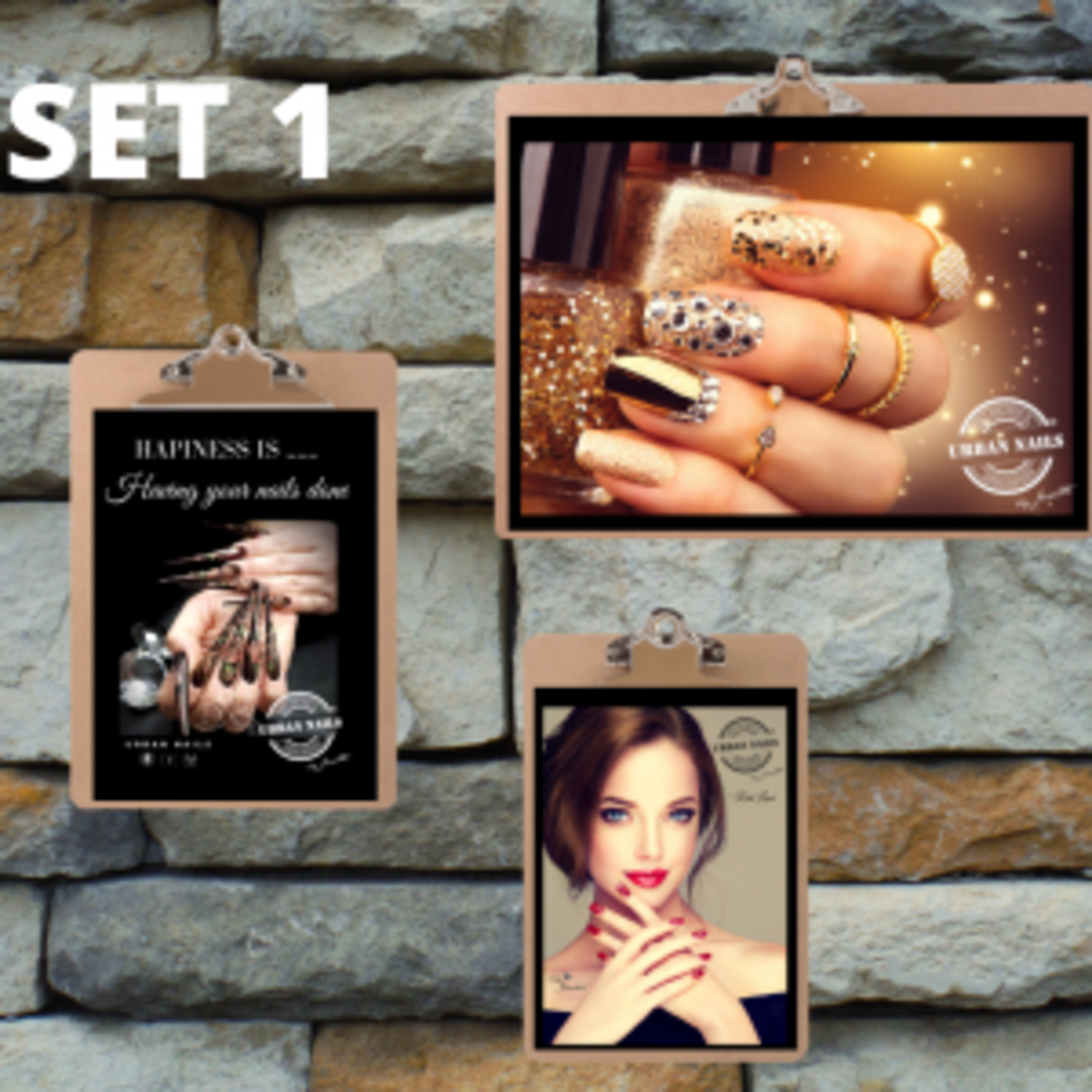 Urban nails Poster met klembord  1x A5 1x A4 1x A3 set 1