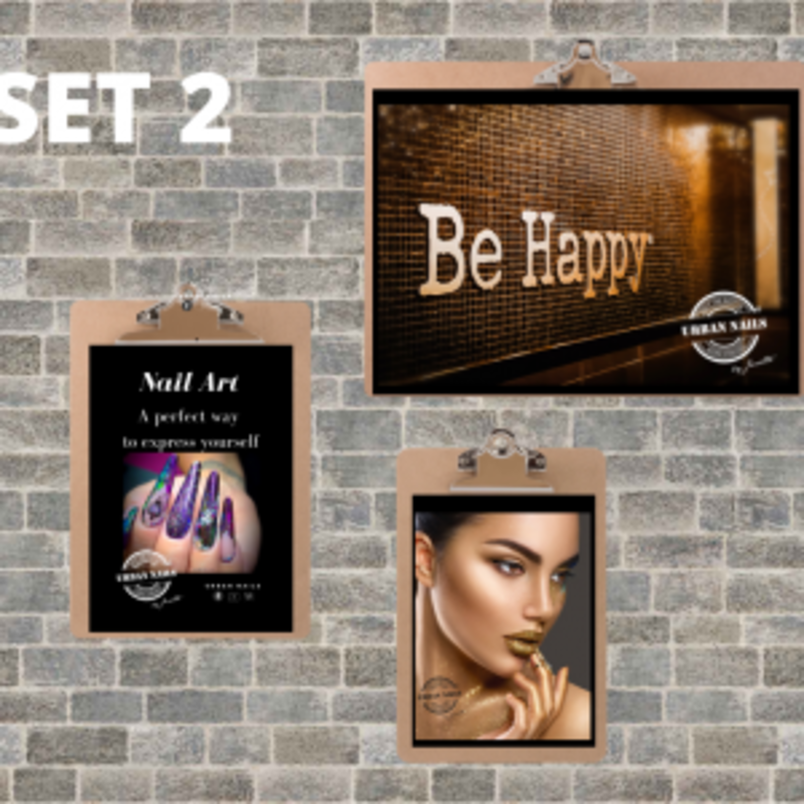 Urban nails Poster met klembord  1x A5 1x A4 1x A3 set 2