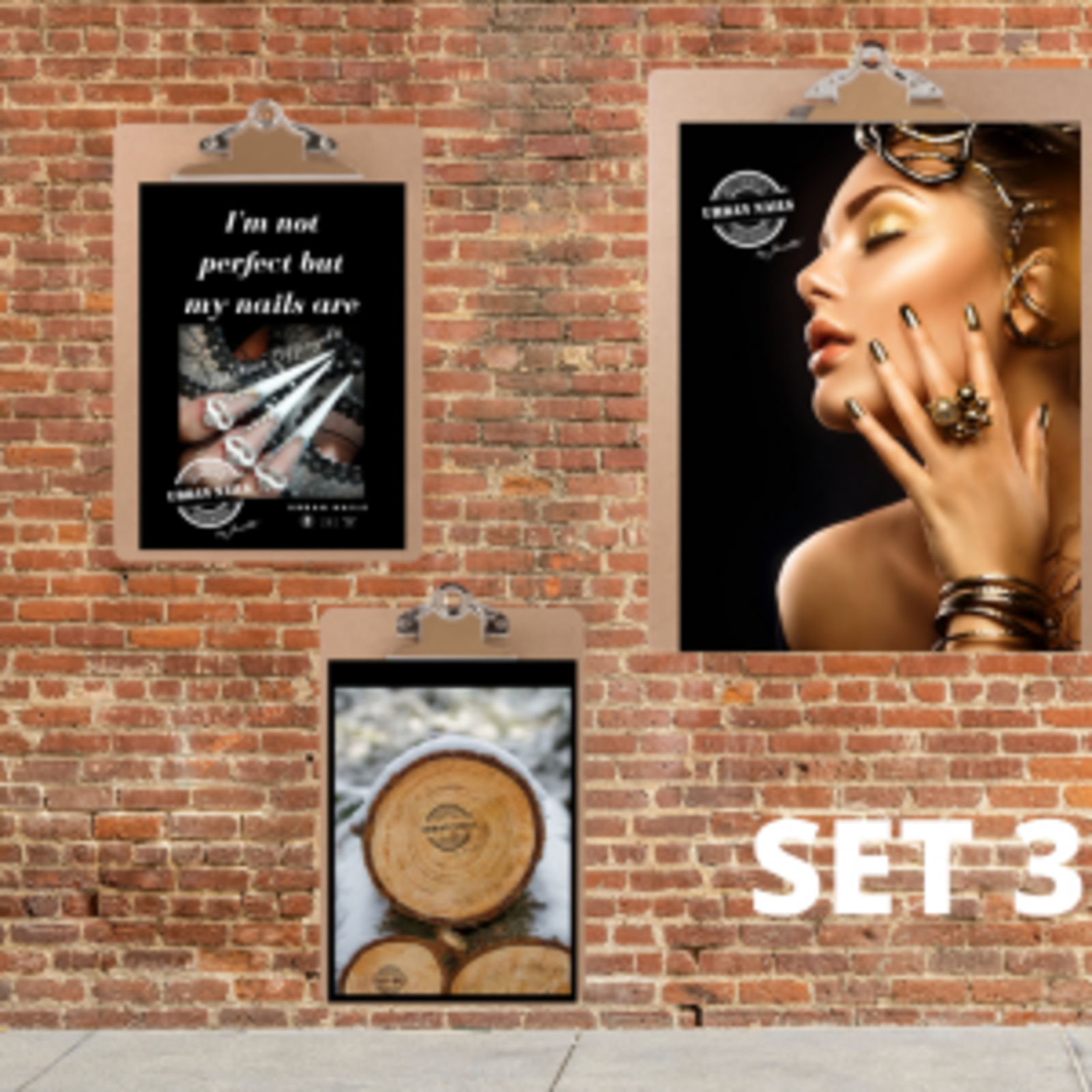 Urban nails Poster met klembord  1x A5 1x A4 1x A3 set 3