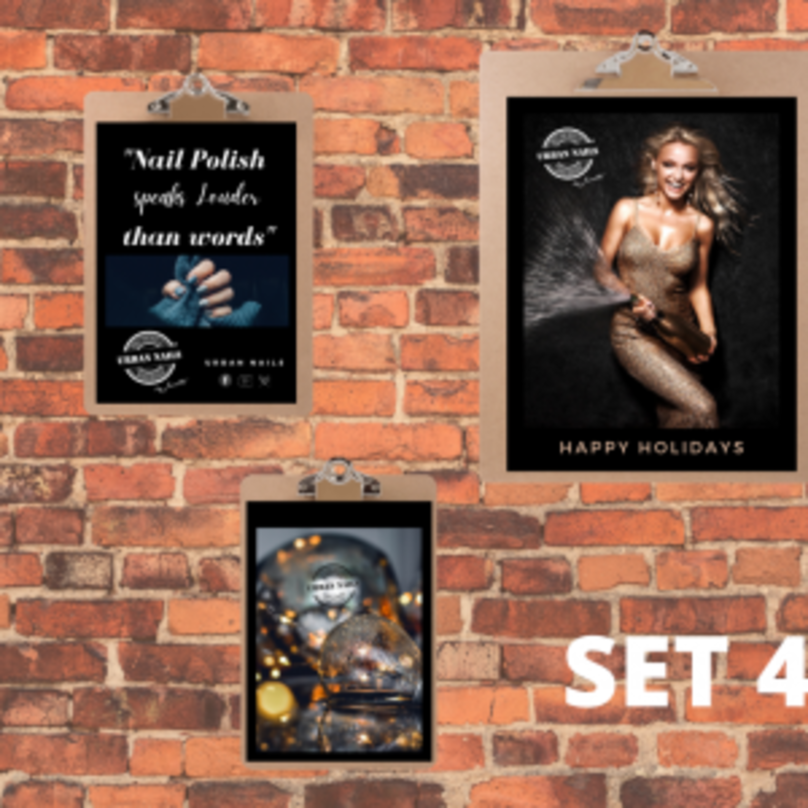 Urban nails Poster met klembord  1x A5 1x A4 1x A3 set 4