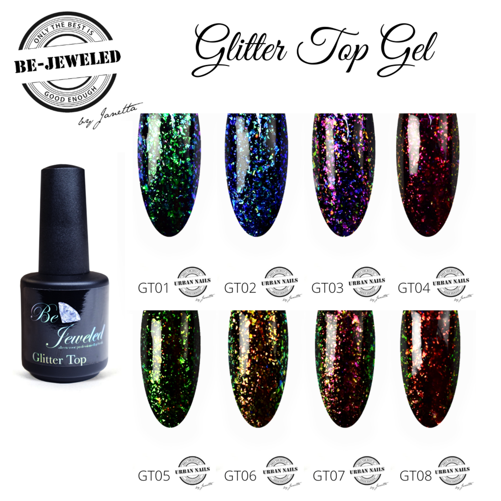 Urban nails Glitter Top Gel GT1 t/m 8