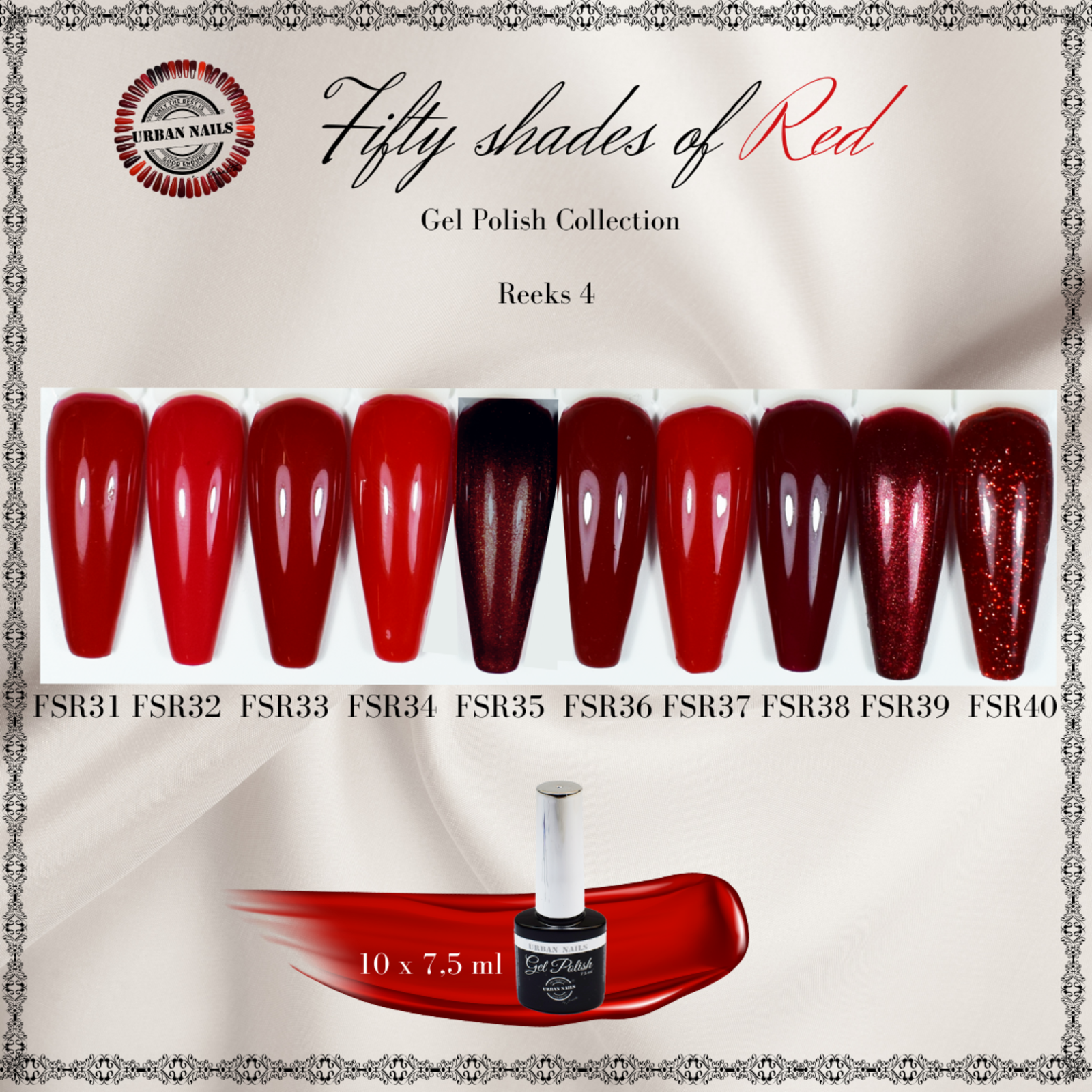 Urban nails Be Jeweled Fifty Shades Of Red FSR Set  31 t/m 40 (9+1Gratis)