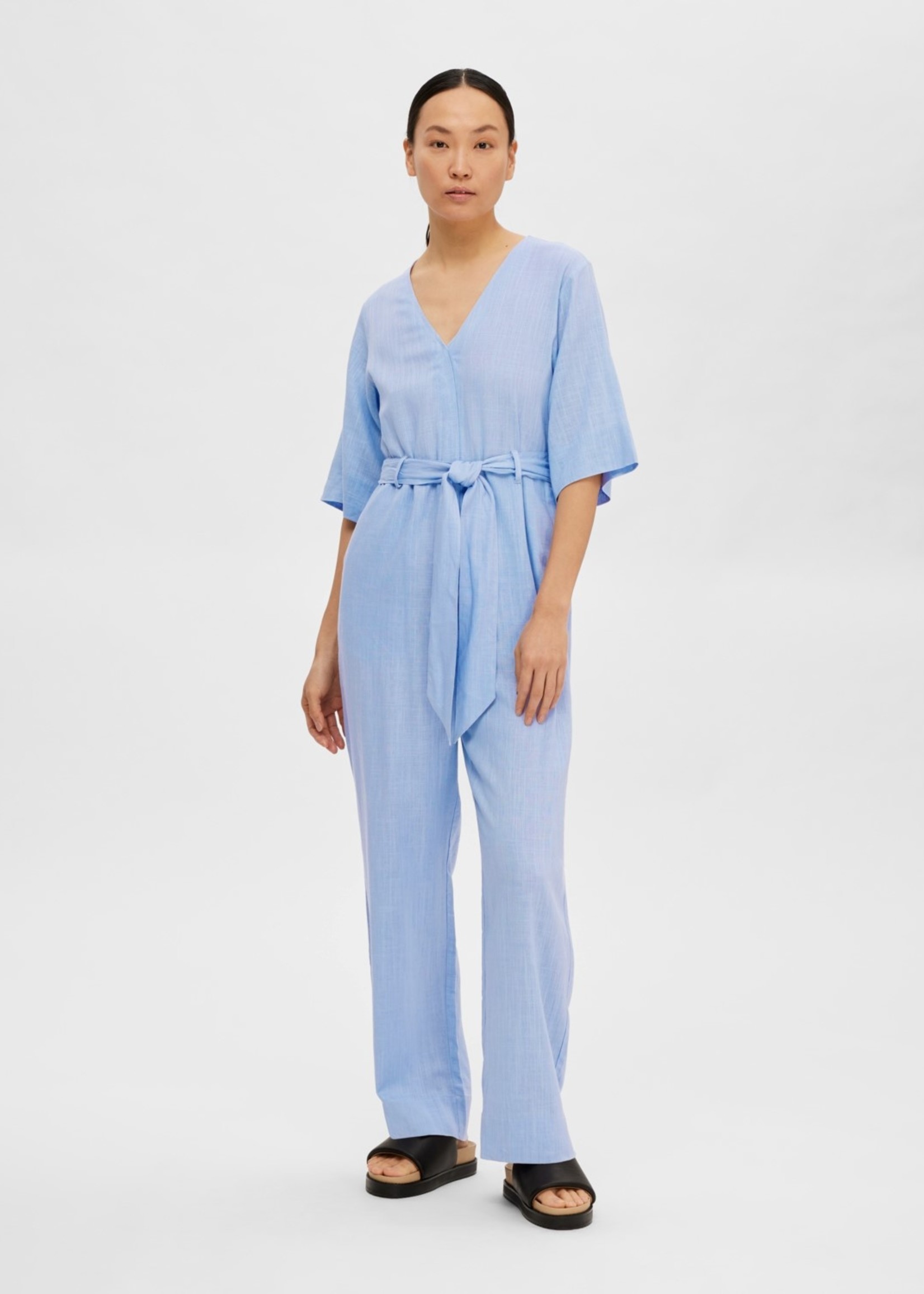 Selected Femme SLFVIVA LONG LINEN JUMPSUIT BLUE HERON