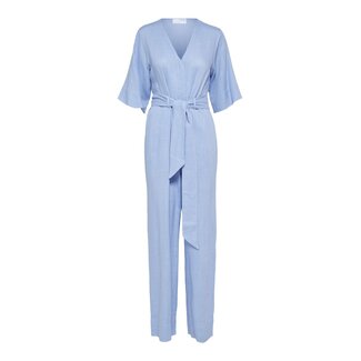 Selected Femme SLFVIVA LONG LINEN JUMPSUIT BLUE HERON