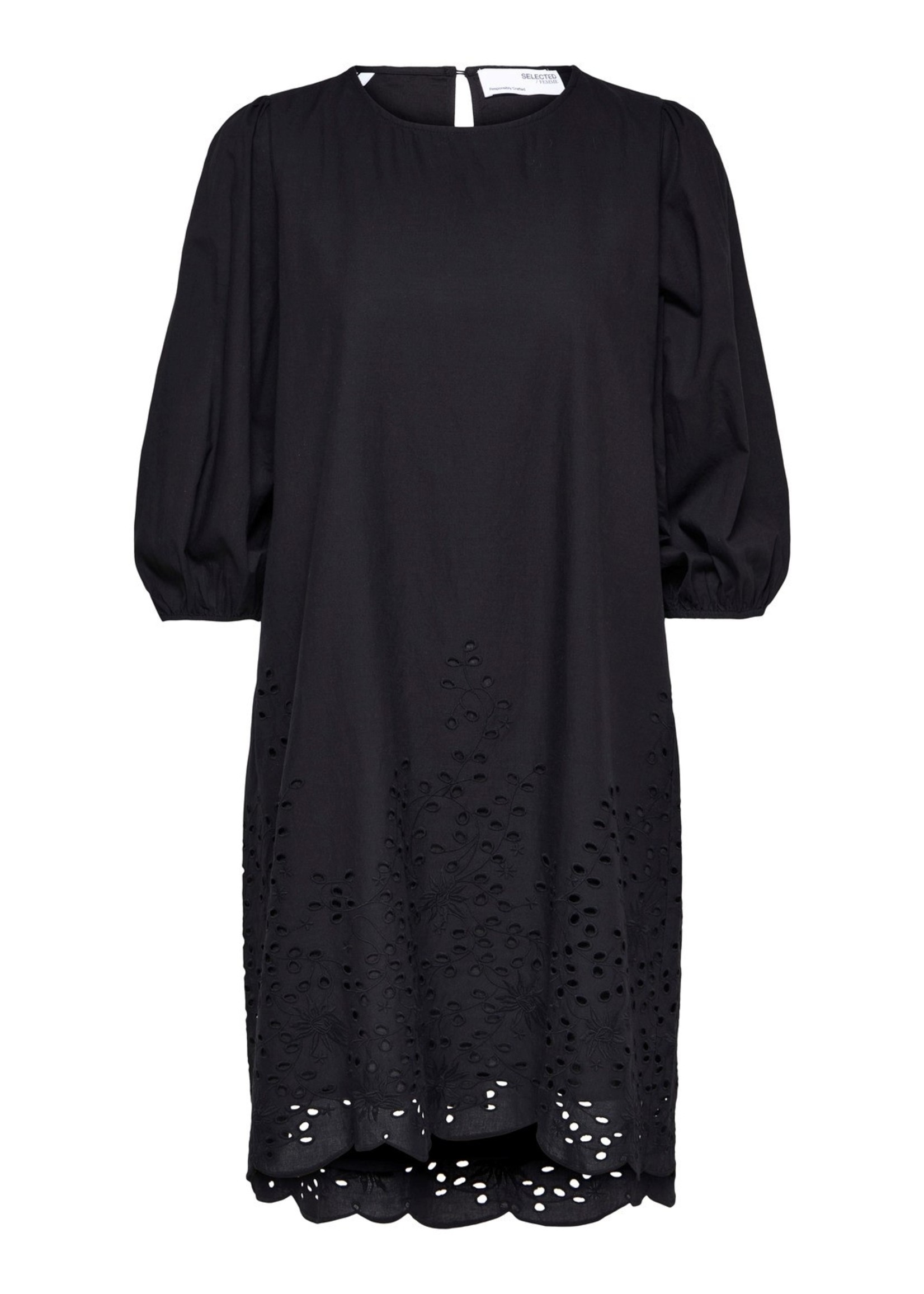 Selected Femme SLFRAMONE 3/4 SHORT BRODERI DRESS BLACK